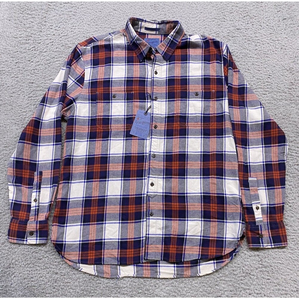 Lucky Brand Shirt Mens Large Multicolor Plaid Button Up long Sleeve Flannel NWT